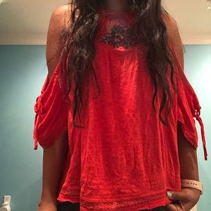Free People bright red cold shoulder blouse